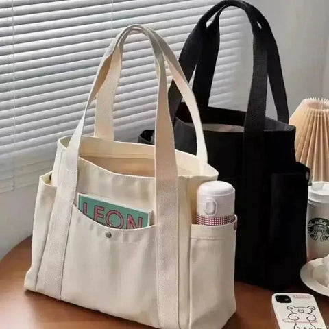 Canvas Shoulder Bag for Women | Large Tote | Spacious Shopping Bag | Black & White