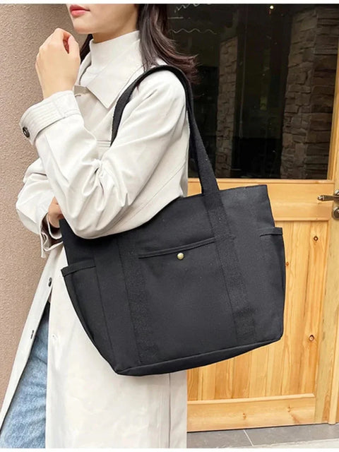 Canvas Shoulder Bag for Women | Large Tote | Spacious Shopping Bag | Black & White
