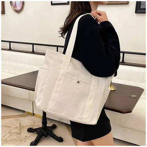 Canvas Shoulder Bag for Women | Large Tote | Spacious Shopping Bag | Black & White
