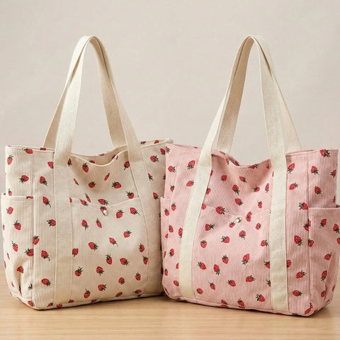 Corduroy Shoulder Bag for Women | Fashionable Crossbody | Pink & White | Cord Tasche