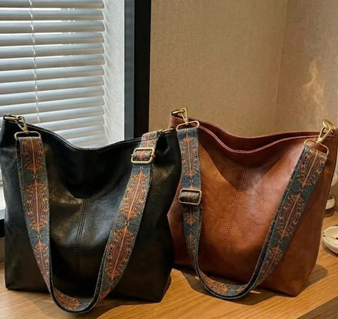 Solid Color Tote Bag for Women | Classic Shopper | Everyday Tote | Black / Brown